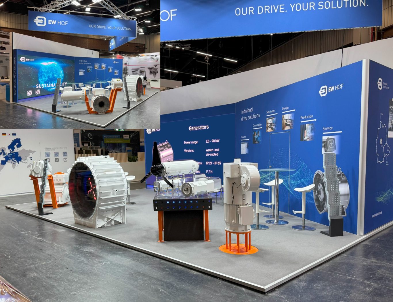 System integrierte LED-Videowand Messestand mit großer integrierter LED Videowand und Exponaten